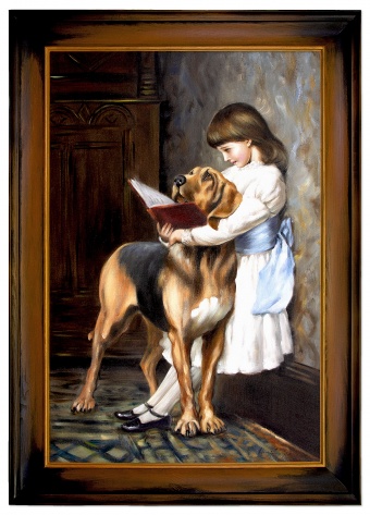 "Das Mädchen und ihr Hund" Handarbeit Ölbilder Gemälde Leinwand G120381