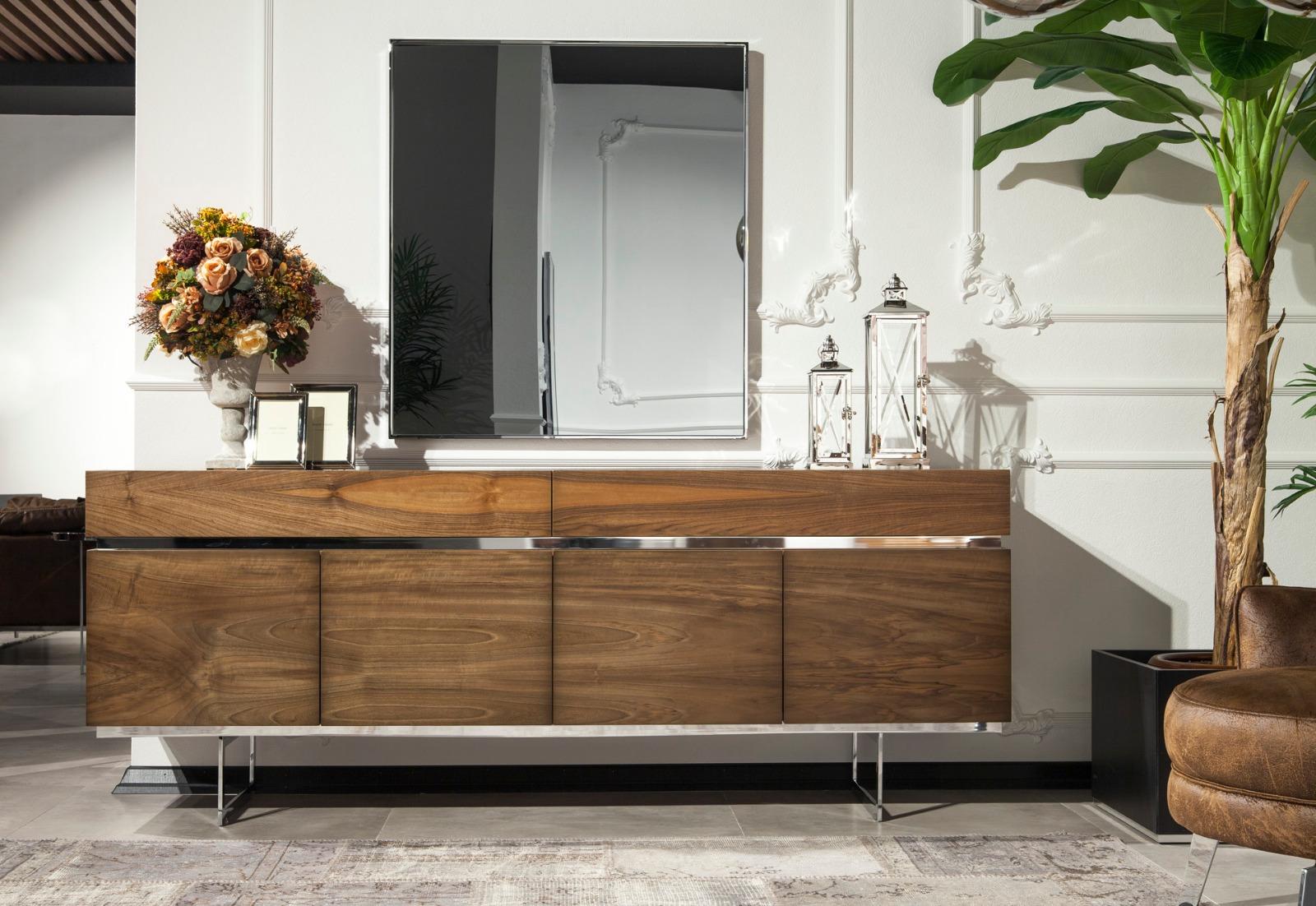 Sideboard + Spiegel aus Edelstahl Kommode Stauraum Luxuriös Praktisch Lowboard