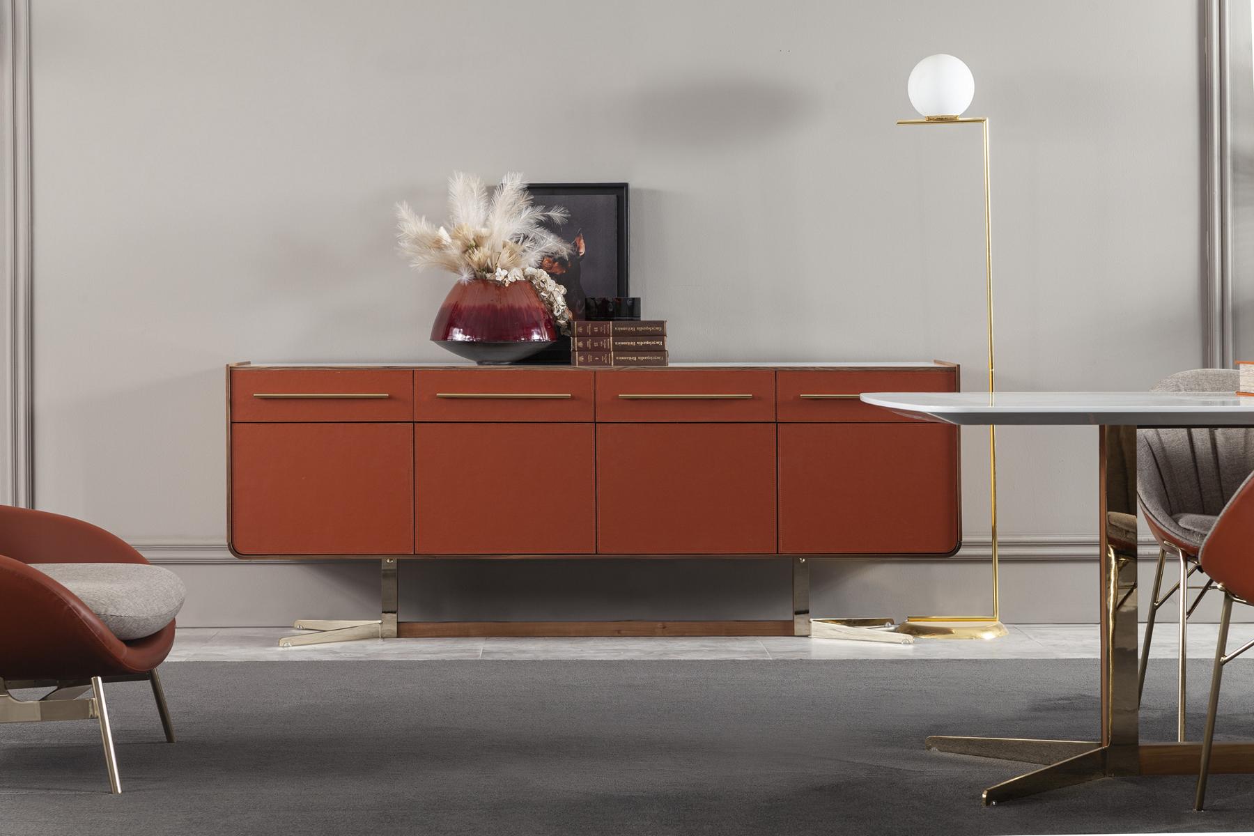 Orangene Anrichte Schubladen und Einlegeböden Kommoden xxl Sideboard 240cm