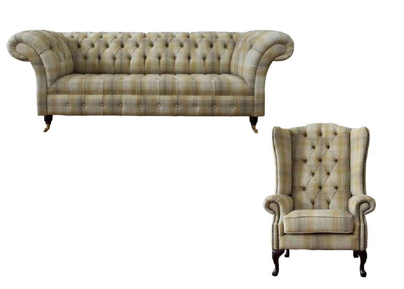 Sofagarnitur 3+1 Sitzer Textil Holz Modern Sessel Komplett Set