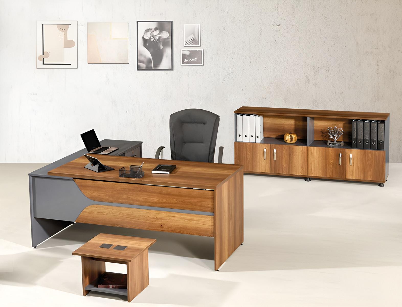 Büromöbel Grau Set 3tlg Eckbürotisch Komplettbüro Schrank Holz Gruppe