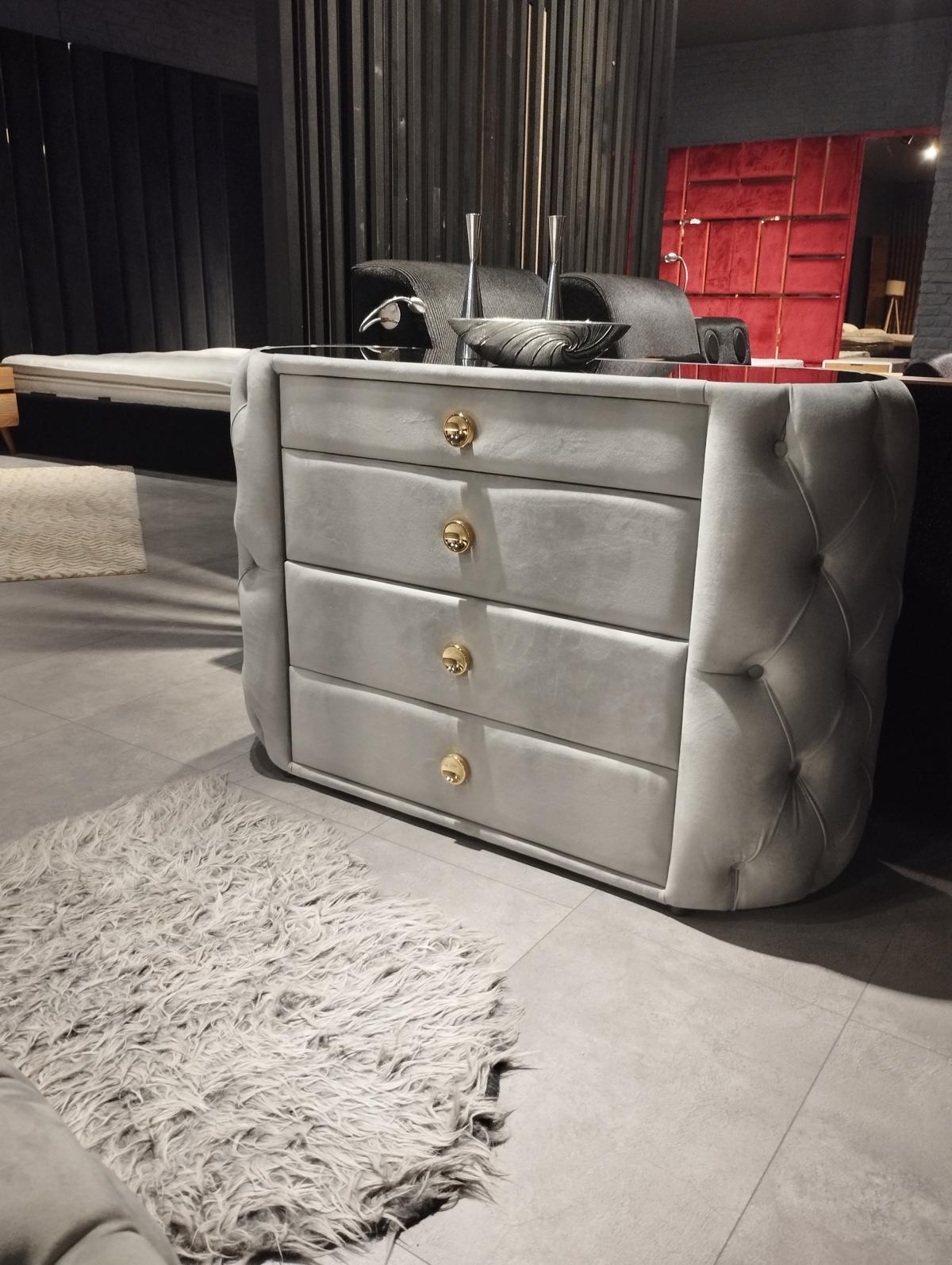 Design Kommode mit 4 Schubladen Schubladenschrank Kommode Holz Textil Neu