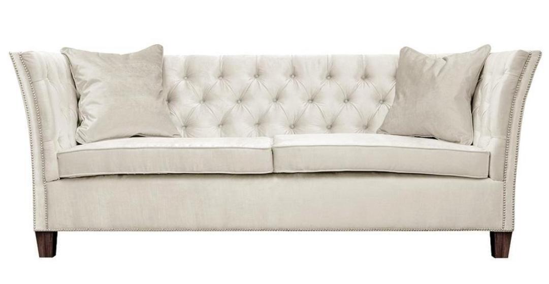 Chesterfield Zweisitzer Hellgrau Stoff Wohnzimmer Design Polster Sofa Kreative