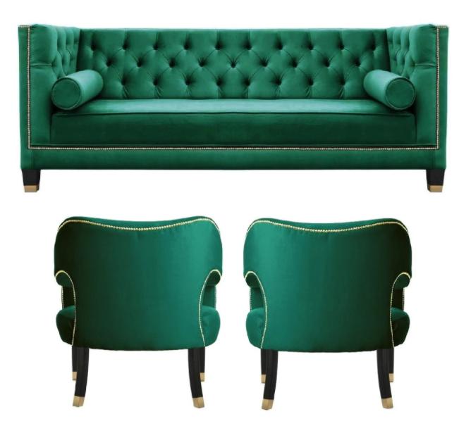 Grüne Chesterfield 2Sessel Textil Modern Design Kreative Möbel Sofa Set Stoff