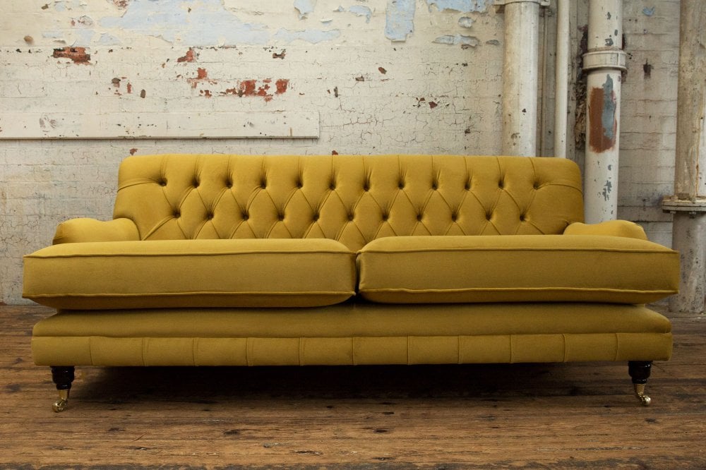 Gelbe Chesterfield Stoff Polster Dreisitzer Wohnzimmer Couch Design jvmoebel ®