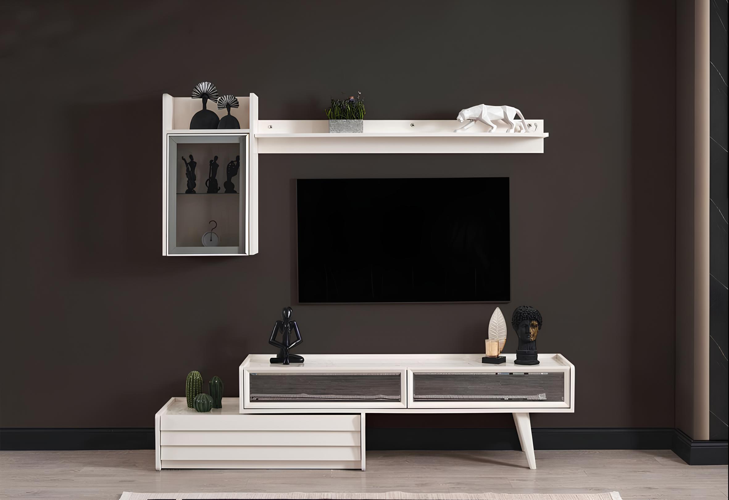 Weiße Holz Wohnwand Designer Wandschrank Luxus Regal Edler TV-Schrank