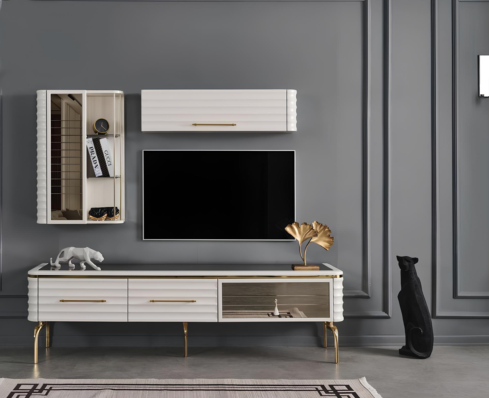 Weiße Wohnwand Designer TV-Schrank Luxus 2x Wandschränke Moderne Möbel