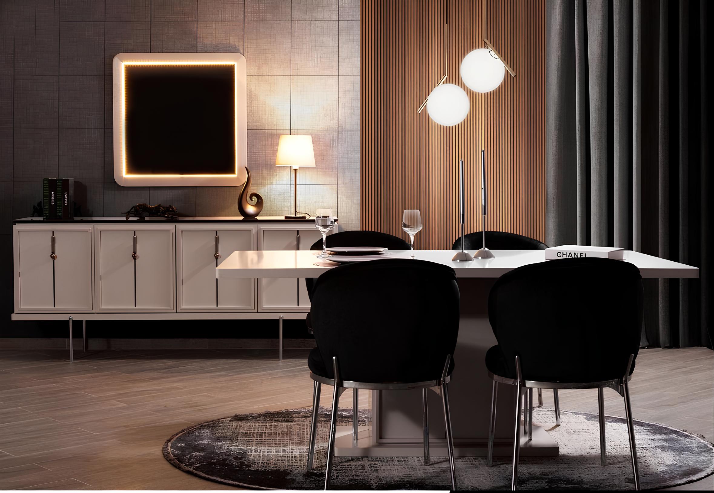 Esszimmer Garnitur Modernes Set Esstisch 4x Polsterstühle Sideobard 7tlg