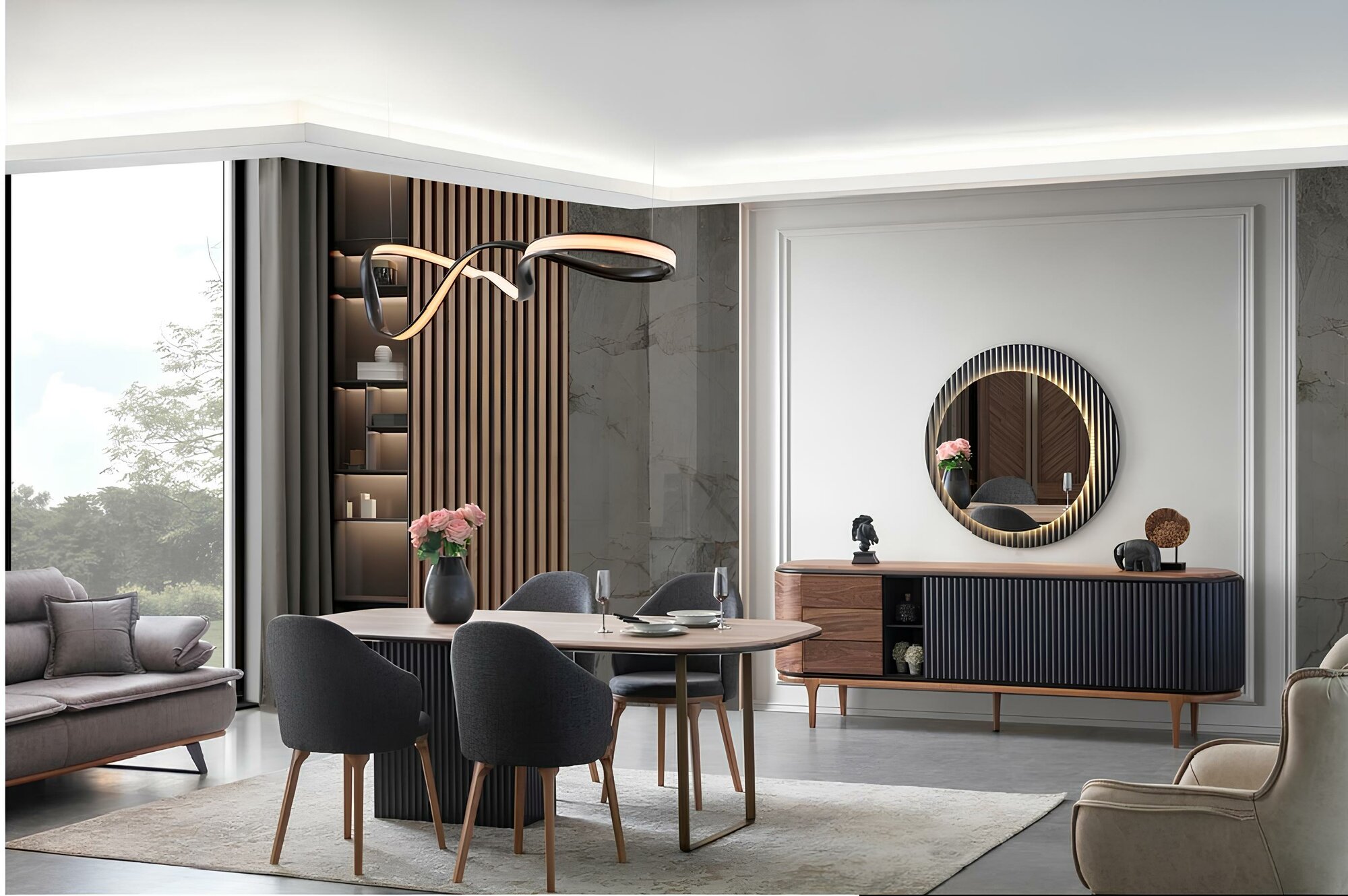 Große Esszimmer Garnitur Designer Esstisch 4x Polsterstühle Sideboard