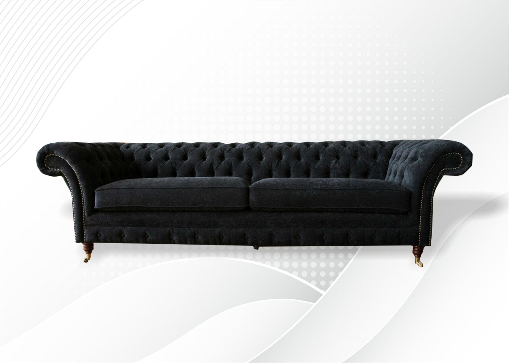 Big Sofa 4 Sitzer Couch Chesterfield Polster Garnitur Leder Textil Schwarz Neu