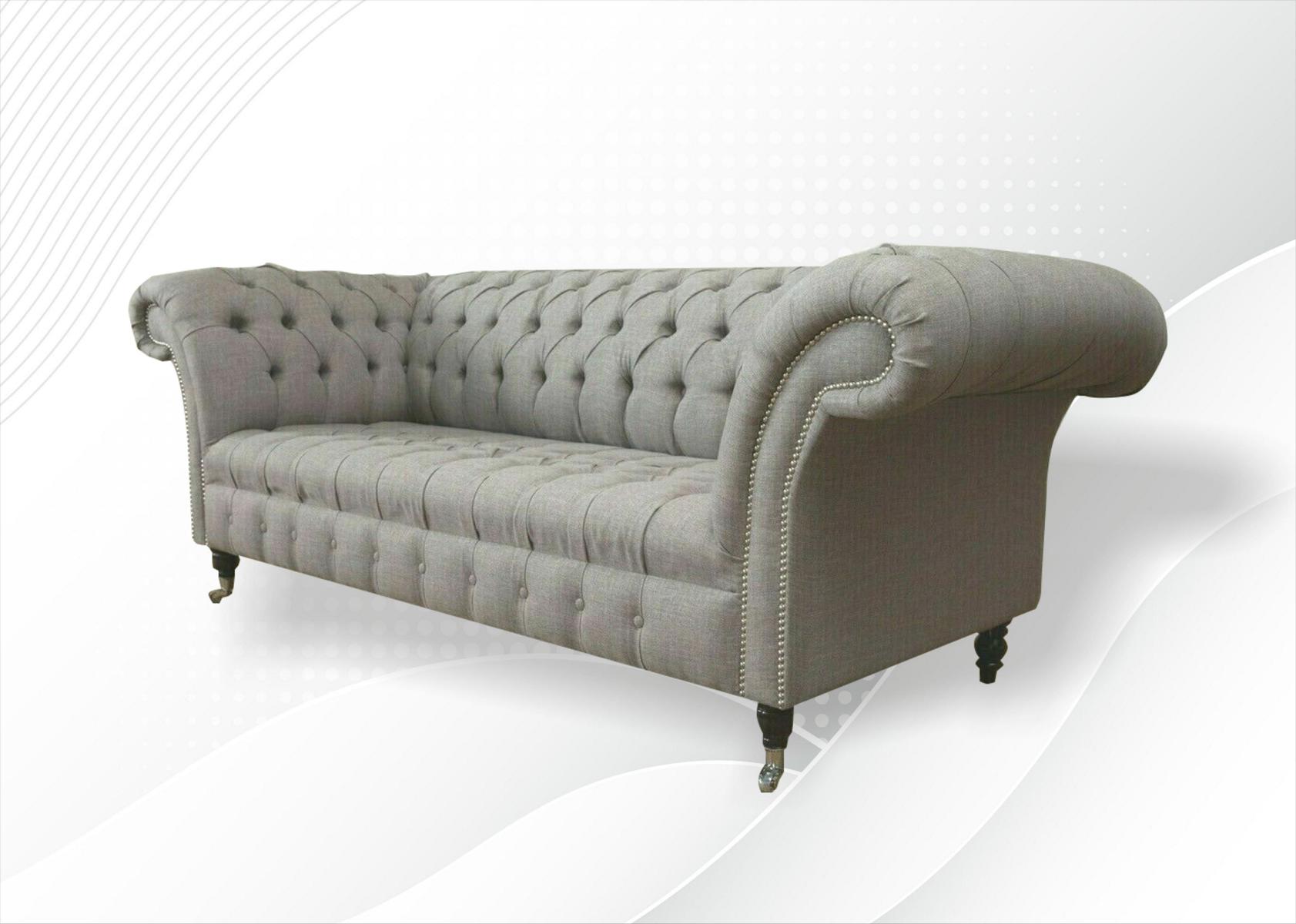 Graue Chesterfield Sofa Couch Polster Stoff Leder Couchen Samt Garnitur 3 Sitzer