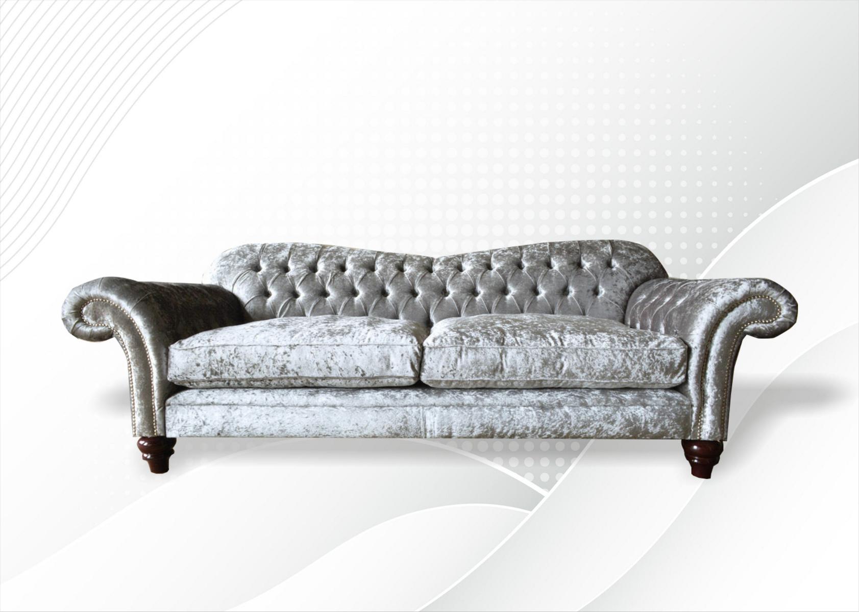 Dreisitzer Sofa 3 Sitz Couch Chesterfield Polster Sitz Garnitur Samt Graue Neu
