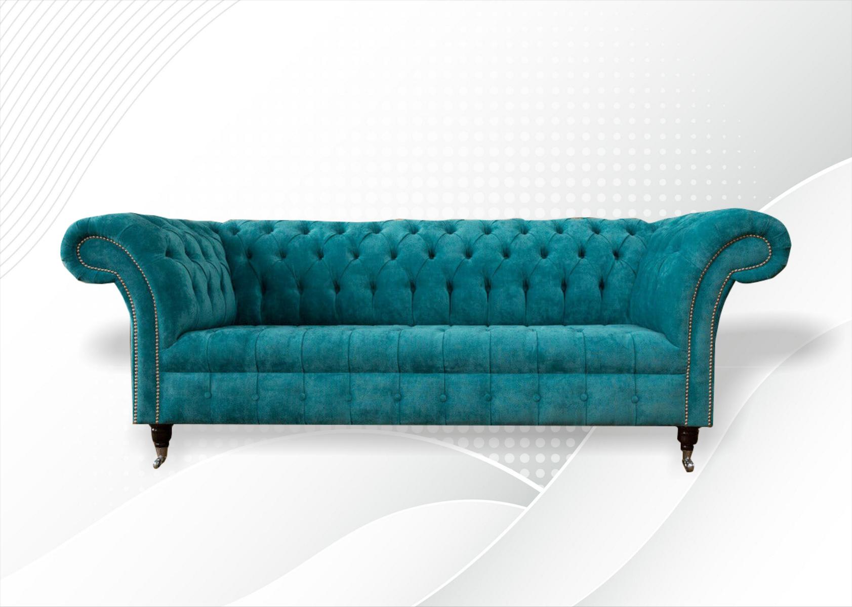 Chesterfield Couch Polster Sofas Klassischer Textil Turkis 3 Sitzer Stoff Neu