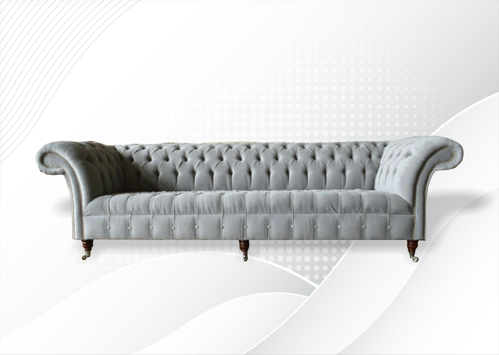 Graue Big Sofa Couch Chesterfield 265cm Polster Sofas 4 Sitzer Leder Textil Neu