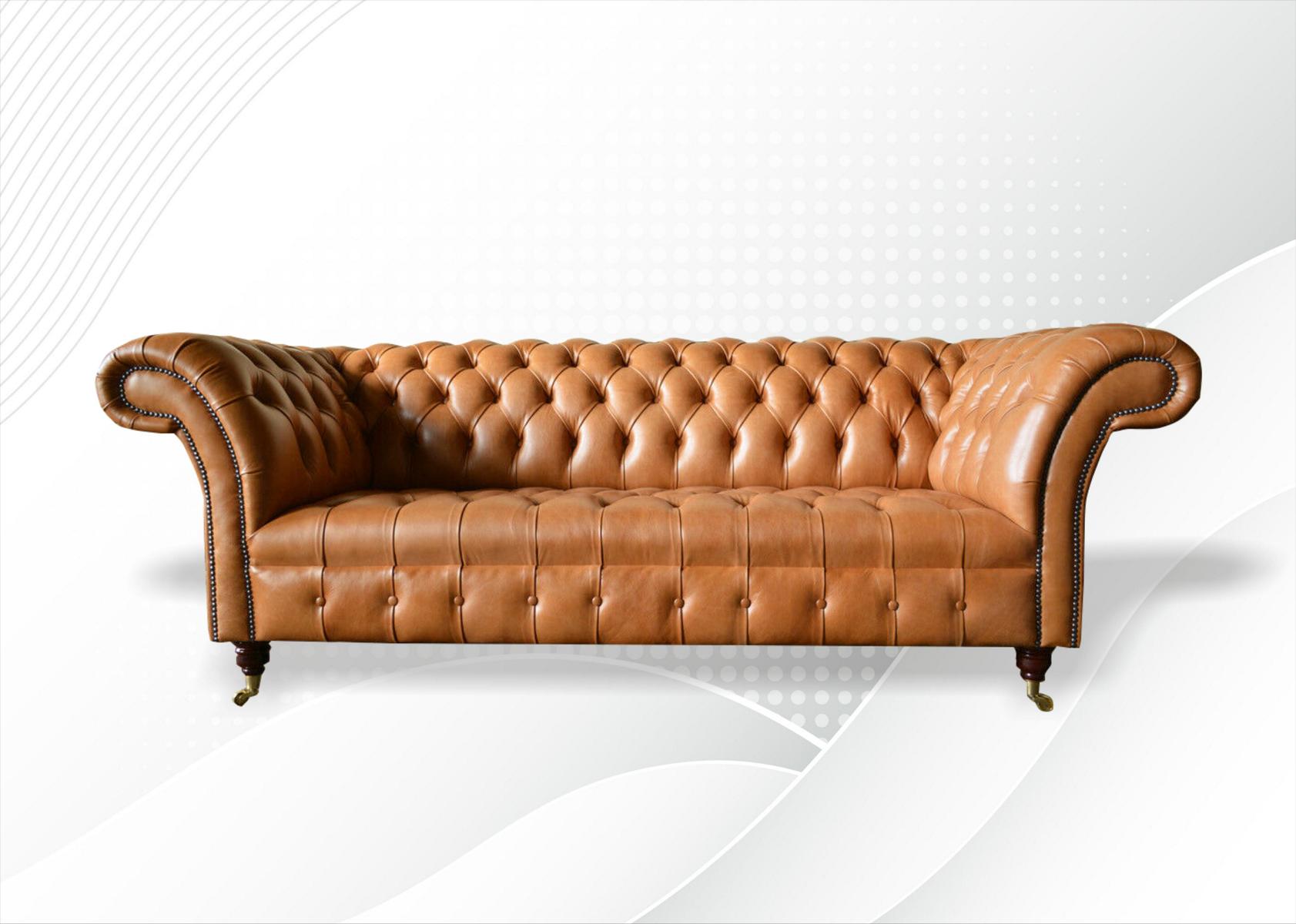 Chesterfield Design Luxus Polster Sofa Couch Sitz Garnitur Leder Textil 225cm