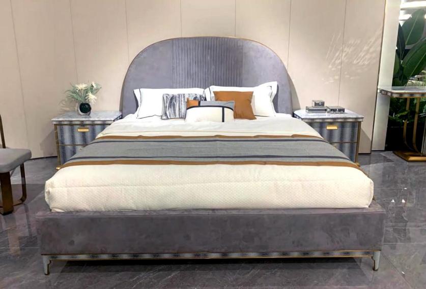 Graue Schlafzimmer Garnitur Bettgestell 2x Nachttische Doppelbett 3tlg