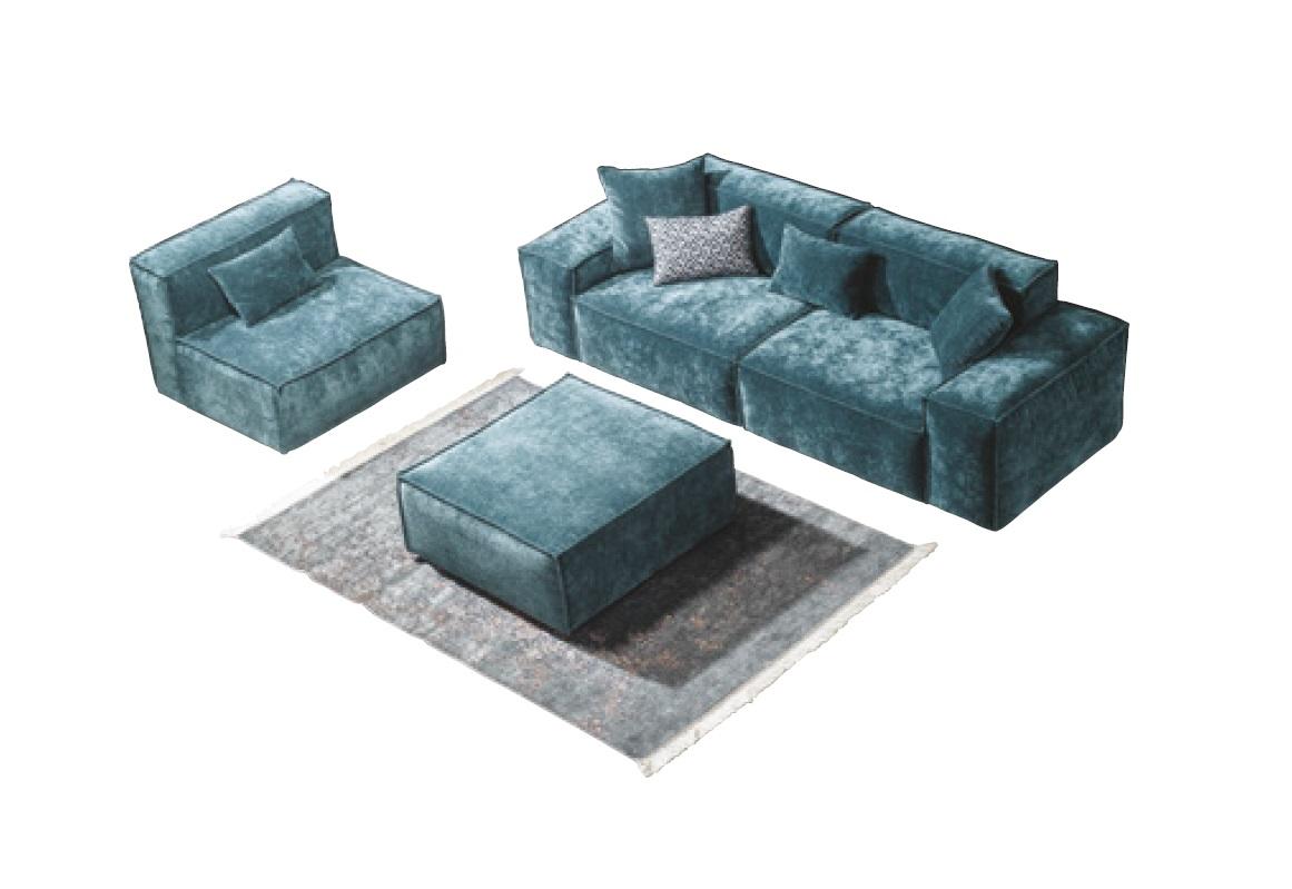 Sofagarnitur Würfel Möbel xxl 3+1 Sitzer Blau Wohnzimmer Sessel Design Hocker