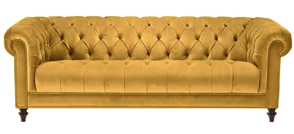 Gelb Dreisitzer Stoff Wohnzimmer Design Couchen Polster Sofa Sofas Chesterfield