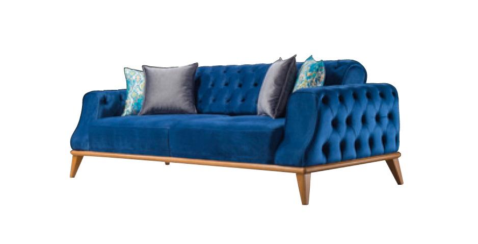 Sofa 3 Sitzer Blau Wohnzimmer Klassische Design Chesterfield Elegantes Stil Neu