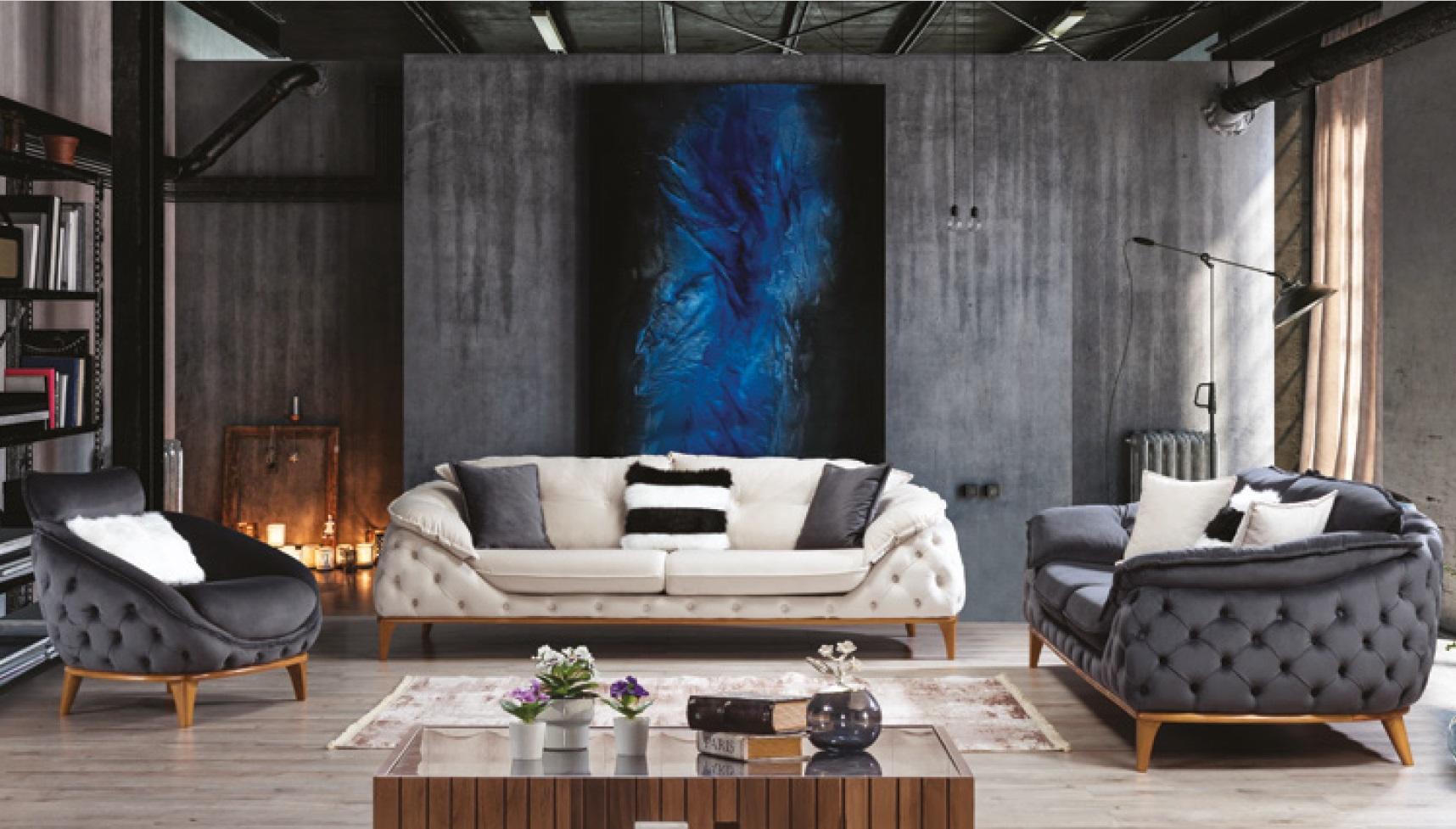 Chesterfield mit Holz Textil Couch Sofagarnitur 331 Sitz Set Polster Möbel Stoff