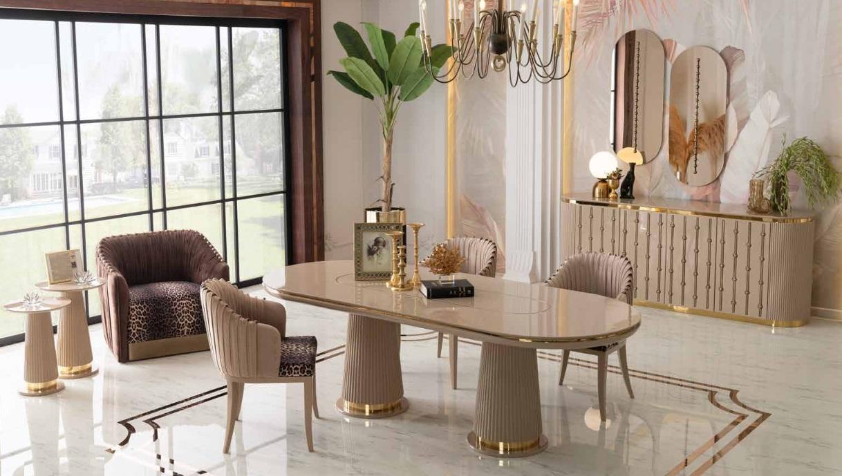 Luxus Esszimmer Set Essgruppe Esstisch 4x Stühle Sideboard mit 2x Spiegel