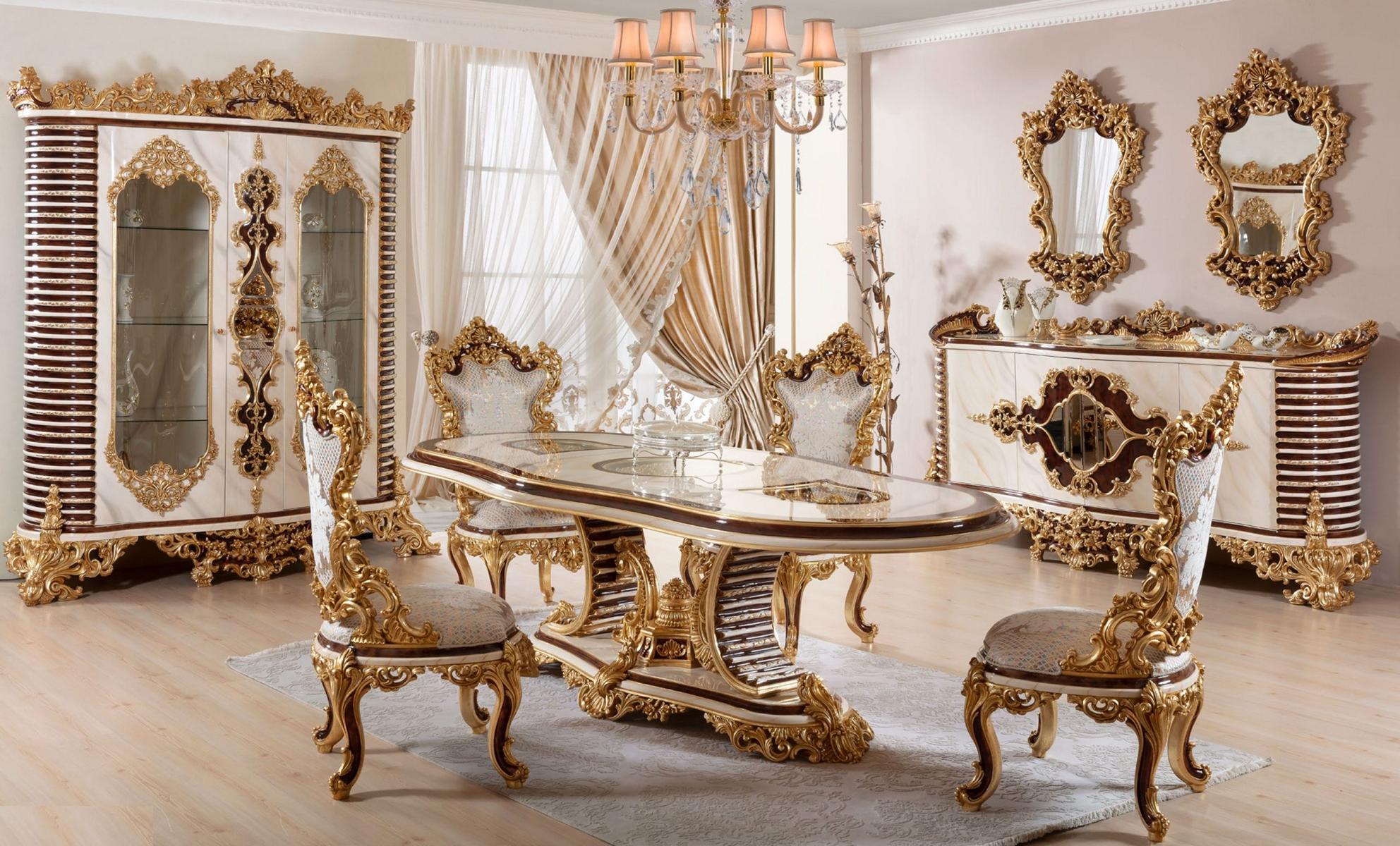 Luxuriöses Esszimmer Set Klassische Essgruppe Holz Möbel Stil Design