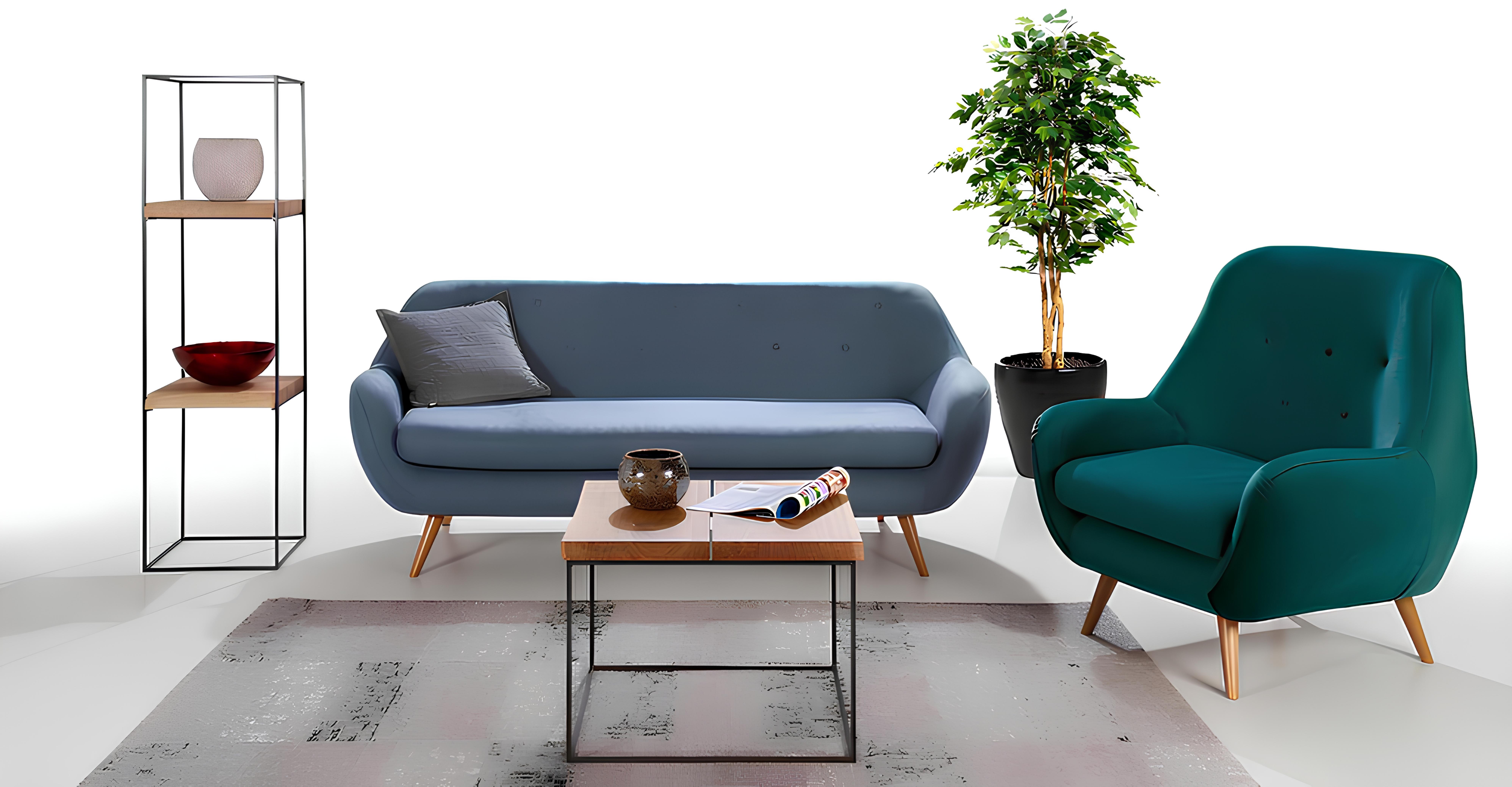 Sofa 2 Sitzer Design Polster Modern Textil Sofas Zweisitzer Blau Chesterfield