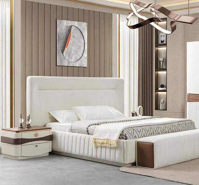 Schlafzimmer Set 3tlg Design Bett Luxus 2x Nachttische Weiß Einrichtung