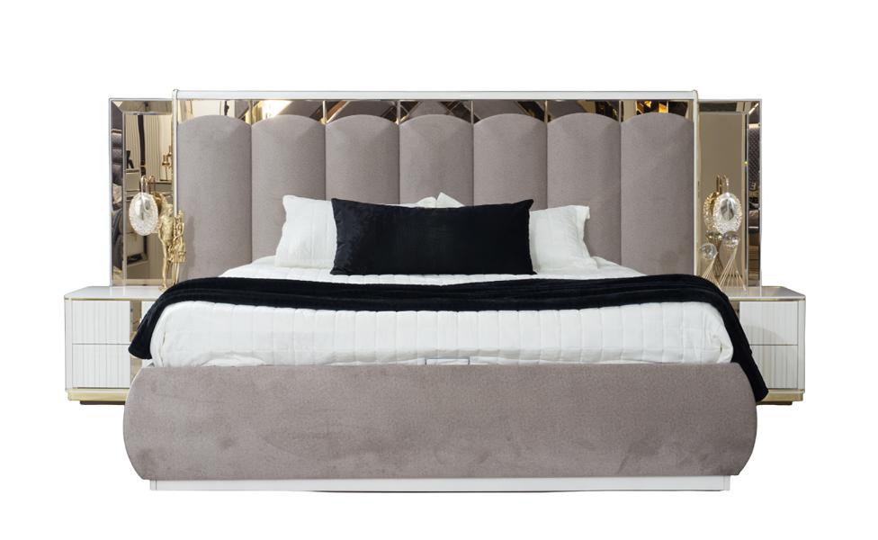 Doppelbett Weiß Nachttisch Rosa Schlafzimmer Set Holz Stoff Glas Edelstahl