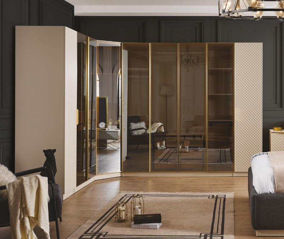 Elegant Eckschrank Schlafzimmer Holz Möbel luxuriös Schrank Beige