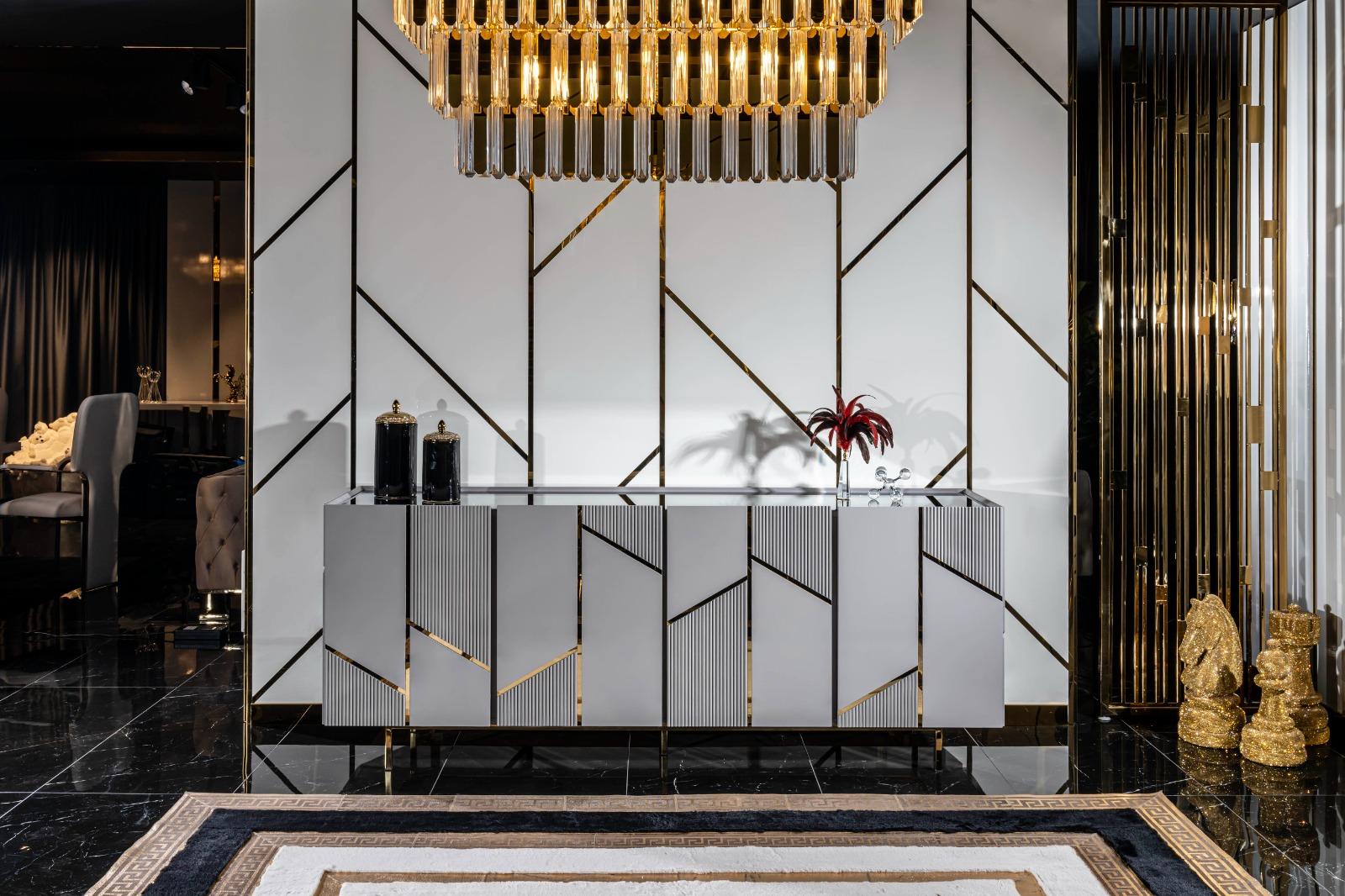 Wohnzimmer Anrichte Konsole Kommode Stil Modern Holz mit Metall grau