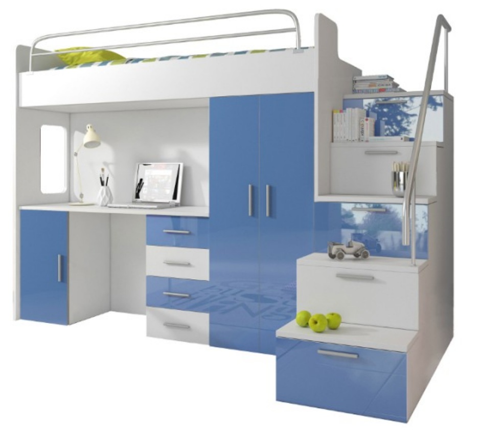 Doppelstockbett Etagenbett Bett Jugendbett Hochbett Blau Kinderzimmer Kinderbett