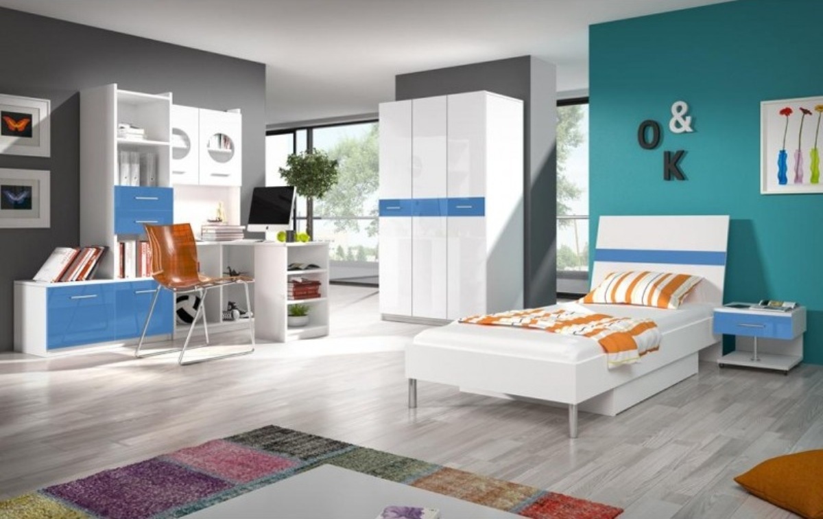 Schrank für Jugendzimmer Regal Bücherschrank Möbel Blau Regal Bücherregal 1tlg