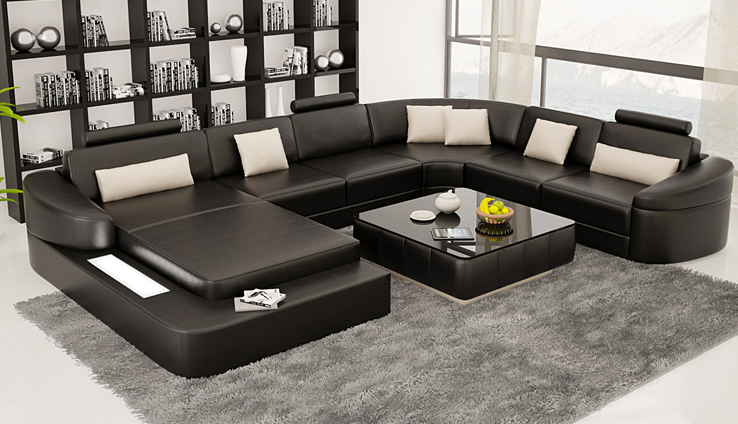 Wohnlandschaft Couch Polster Eck Garnitur Designer Ledersofa Big Sofa LED USB