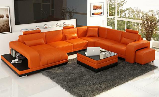 Wohnlandschaft Couch Polster Eck Garnitur Designer Ledersofa Big Sofa mit USB