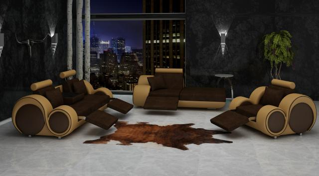 Sofa Garnitur Leder & Textil Stoff Couch Sofagarnitur 3+Chaise+1 Wohnlandschaft