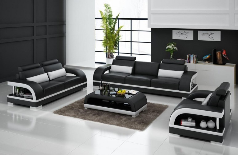 Designer Sofagarnitur Ledersofa Set 3+2+1 Garnitur Sofa Couch Neu Zitadelle S/W