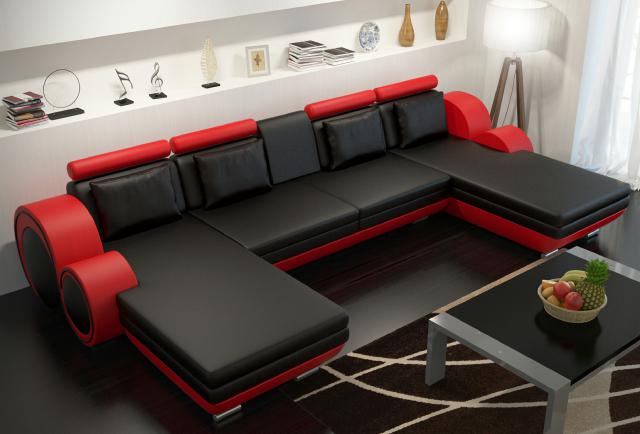 Lederecksofa Ledereckcouch Sofa Garnitur XXL LiegeLedersofa Berlin U-Form Couch