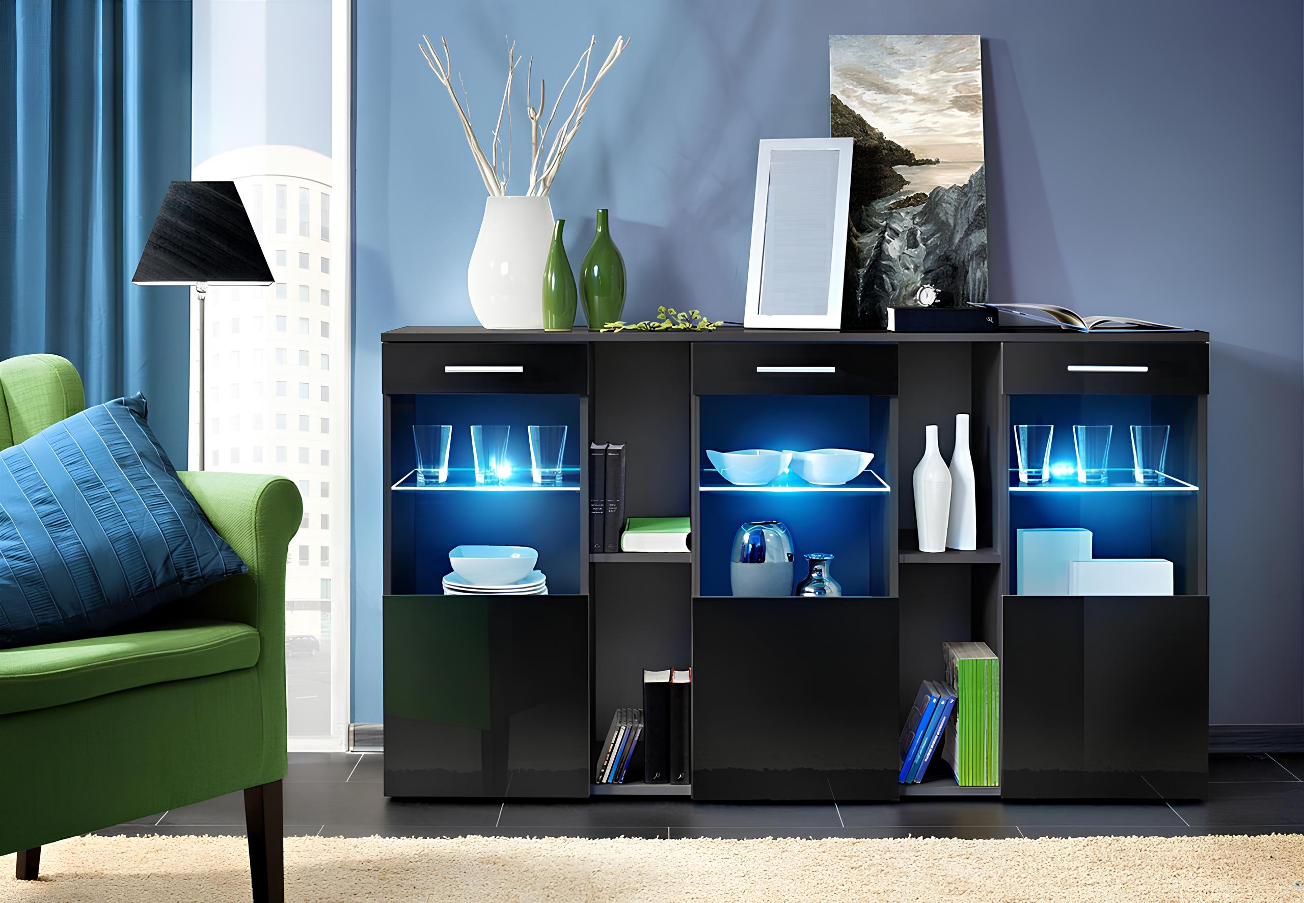 Schwarz Sideboard Designer Kommode Wohnzimmer Modern Holz Möbel