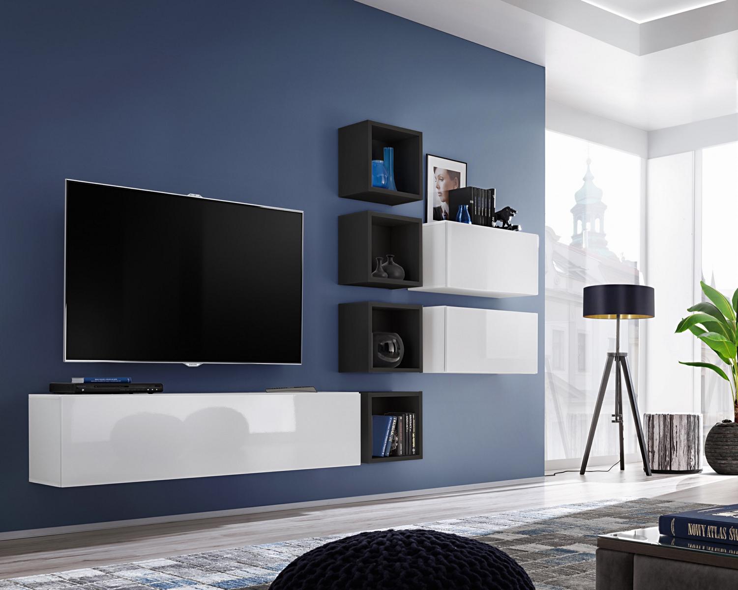 Wohnzimmer Komplett Wohnwand Möbel TV-Ständer Holz Designer Wandregal