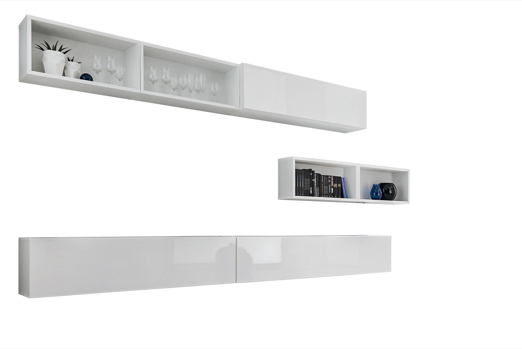 Wohnzimmer Luxus Möbel Wohnwand TV-Ständer Wandregal Holz Weiß Modern