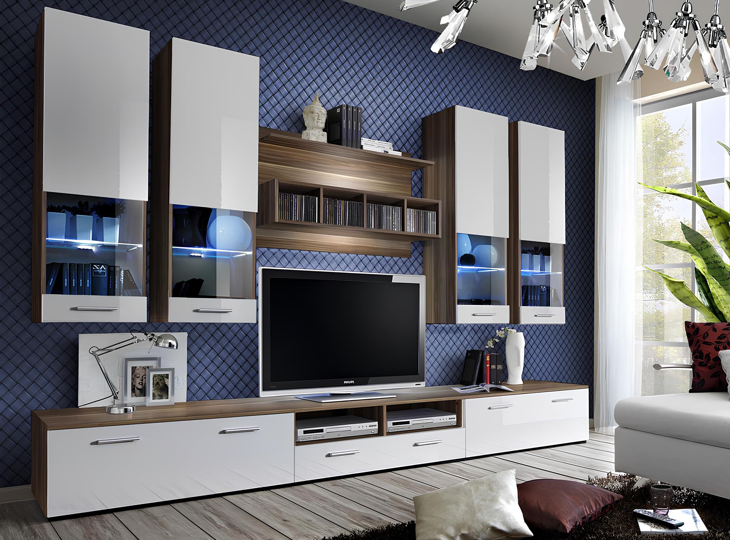 Wohnwand Garnitur TV Ständer Lowboard Designer Wandschrank Holz Luxus Möbel