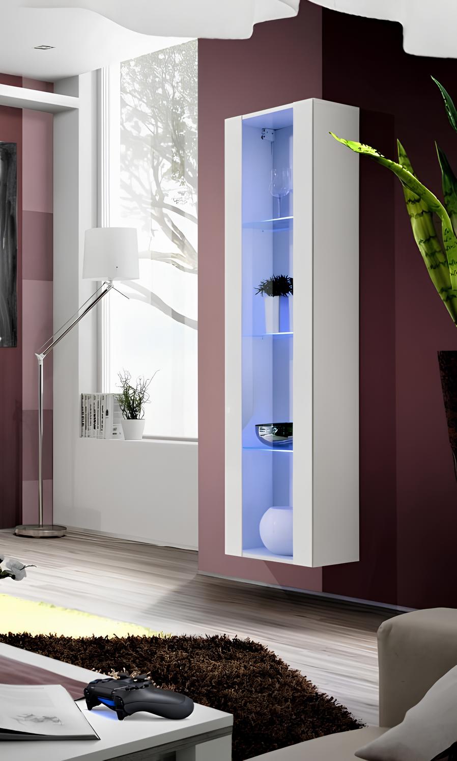 Hänge Vitrine Weiß Schrank Möbel Wohnzimmer Einrichtung Holz Luxus