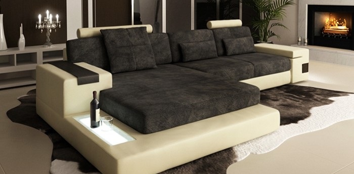 LForm Wohnlandschaft Big XXL Textil Sofa + USB Leder Polster Ecke Garnitur Stoff