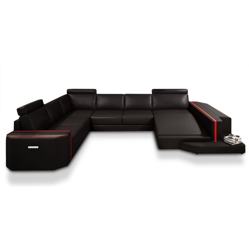 Wohnlandschaft Ledersofa Ecksofa mit USB Sofa Couch Polster Sitz Eck Garnitur