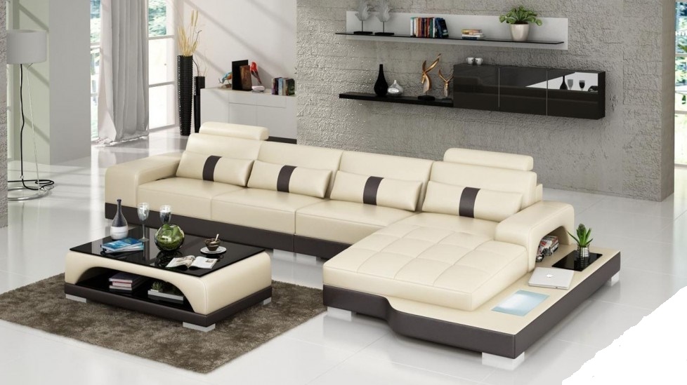 Designer Sofa mit USB Polster Ledersofa Ecksofa L Form Sofas Couchen LED B/G Neu