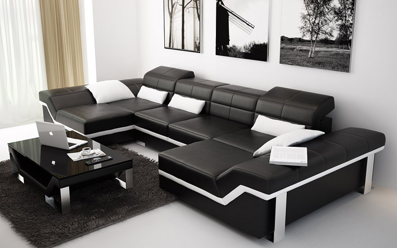 Ledersofa Sofa Couch Wohnlandschaft Ecksofa Garnitur Design Modern Sofa mit USB
