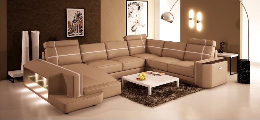 Ecksofa Big Wohnlandschaft Couch Sofa Polster Sitz Leder Garnitur U Form mit USB