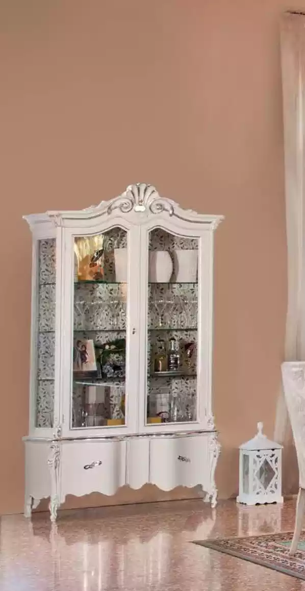 Showcase Italienische Wohnzimmermöbel Schrank Weißes Glas Vitrinen Vitrine