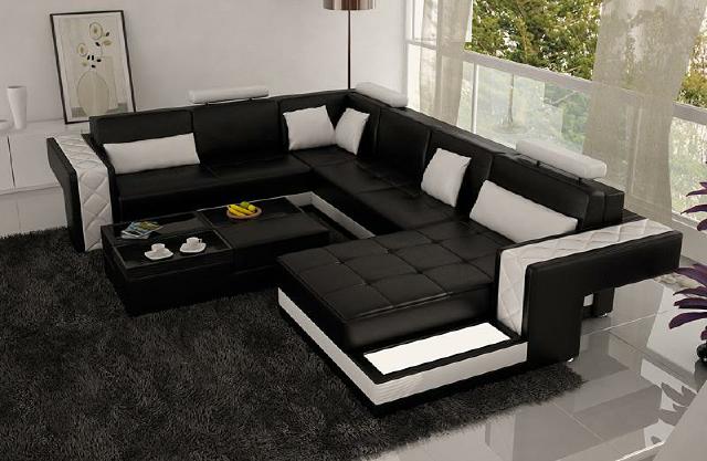 Design Ledersofa Ecksofa Eckcouch Polster Sofa Ecke USB + LED Wohnlandschaft
